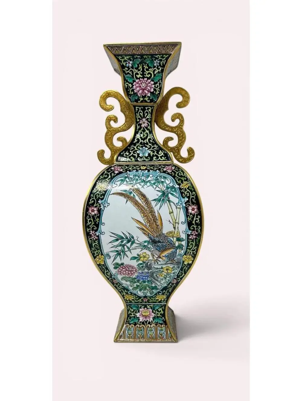 Vintage Maitland-Smith Chinese Cloisonné Enamel Vase – 15.5” Floral & Bird Motif